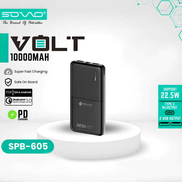SOVO Volt SPB-605 10000mAh Portable Power Bank With PD (22.5W) Fast Charging - Image 5