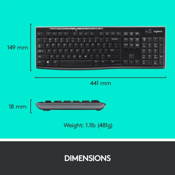 Logitech MK275 Wireless Keyboard & Mouse Combo - Black / Blue - Image 4