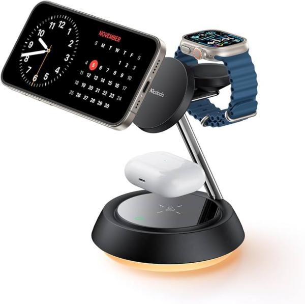 Mcdodo CH-4951 3-in-1 Magnetic Wireless Charging Stand with Night Light, Black - Image 2