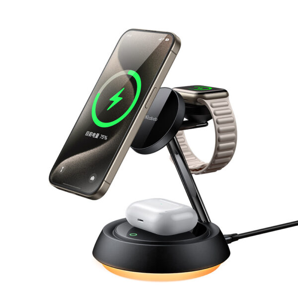 Mcdodo CH-4951 3-in-1 Magnetic Wireless Charging Stand with Night Light, Black - Image 4