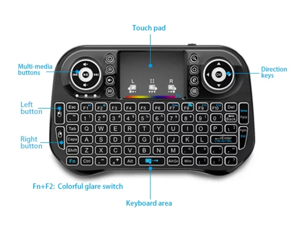 I10 Mini Wireless+Bluetooth Touchpad 7 Color Backlit Light 2.4ghz - Image 2