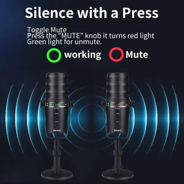 JMARY MC-PW12 USB Mic 360 Degree Rotating Zero Latency Desktop Microphone - Image 3