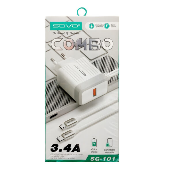SOVO Combo SG-101 3.4A Quick Charger With Dual Attached Cables - Image 12