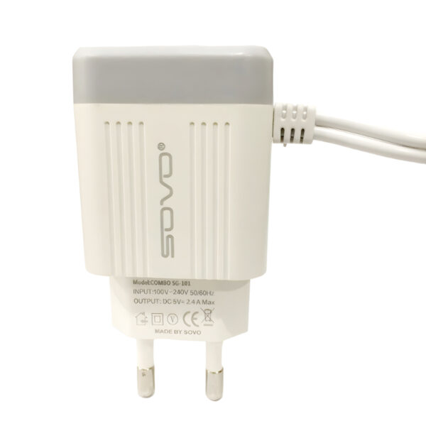 SOVO Combo SG-101 3.4A Quick Charger With Dual Attached Cables - Image 7