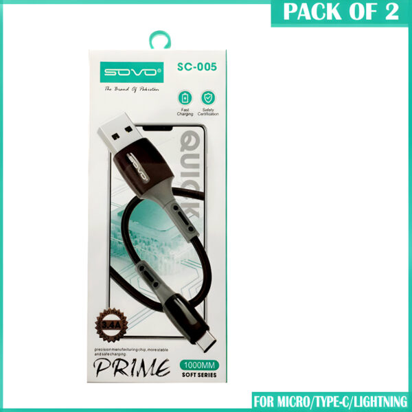 SOVO SC-005 PRIME Pack Of 2 High-Quality Micro, Type-C, And Lightning Cables - Image 6
