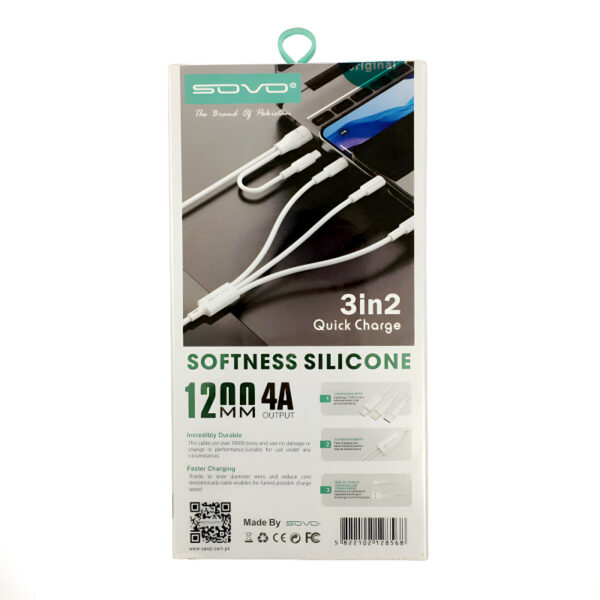 SOVO SC-501 Soft Silicone 45W Quick Charge 3-In-2 PD Cable - Image 4