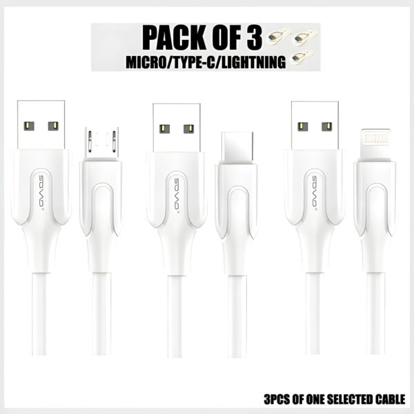 SOVO SC-003 Pack Of 3 High-Quality Micro, Type-C, And Lightning Cables