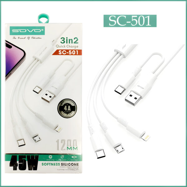 SOVO SC-501 Soft Silicone 45W Quick Charge 3-In-2 PD Cable - Image 3