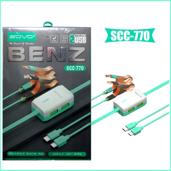 SOVO Benz SCC-770 High-Quality, Super Durable Clip Charger With Dual USB Output - Image 2
