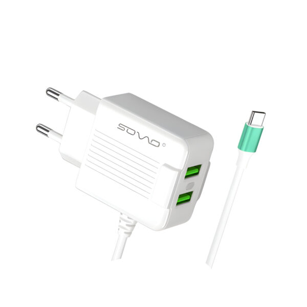 SOVO SG-77 FIRE-TC 2.4A High Quality Type-C Charger With Dual USB Output