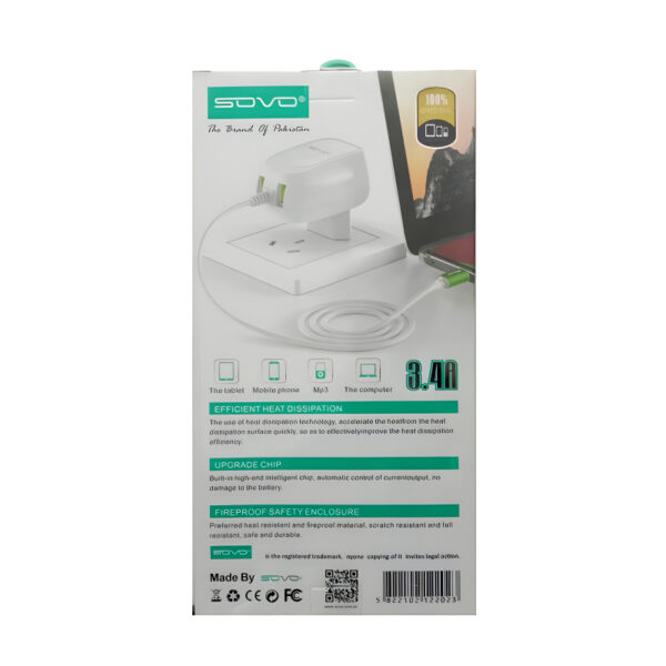 Sovo SG-75 Ready 3.4-Amp 2USB High Quallity Type-C Cable Fast Charger - Image 4