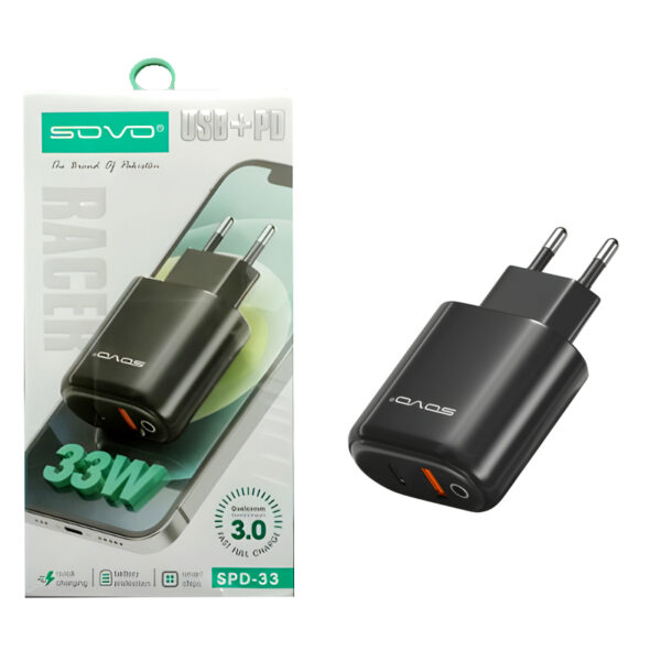 SOVO Racer SPD-33 USB + PD 33W Built-In Intelligent Chip Fast Charging Adapter - Image 4