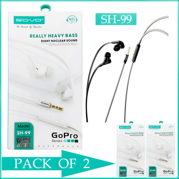 Pack Of 2 SOVO SH-99 GoPro Heavy Bass Comfortable Wear Handsfree - Image 3