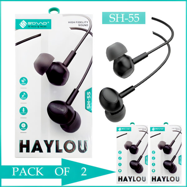 Pack Of 2 SOVO SH-55 Haylou High Fidelity Sound Quality Handsfree  Previous product  Next product - Image 2