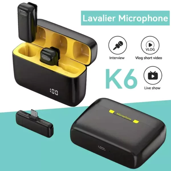 K6 Type C Double Wireless Mic with Noise Reduction and Charging Case - Image 3