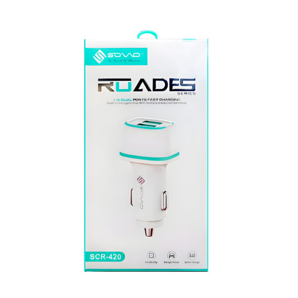 SOVO SCR-420 ROADES 3.1A Dual Ports Fast Car Charger with Android, Type-C, & Lightning Cable - Image 6