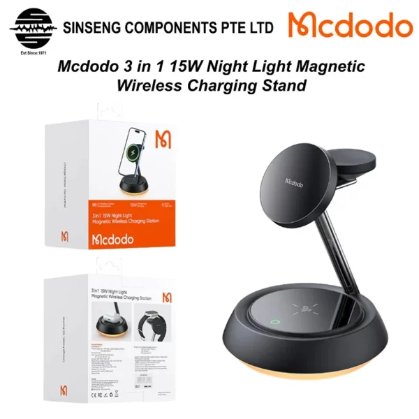 Mcdodo CH-4951 3-in-1 Magnetic Wireless Charging Stand with Night Light, Black - Image 5