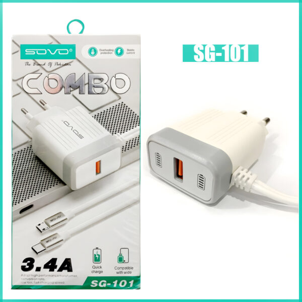 SOVO Combo SG-101 3.4A Quick Charger With Dual Attached Cables - Image 11