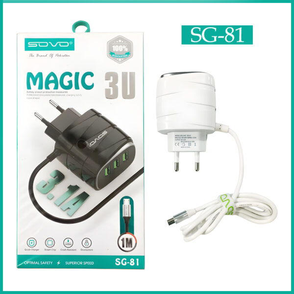 SOVO SG-81 MAGIC 3.1A Superior Speed Micro Charger With 3 USB Outputs - Image 8