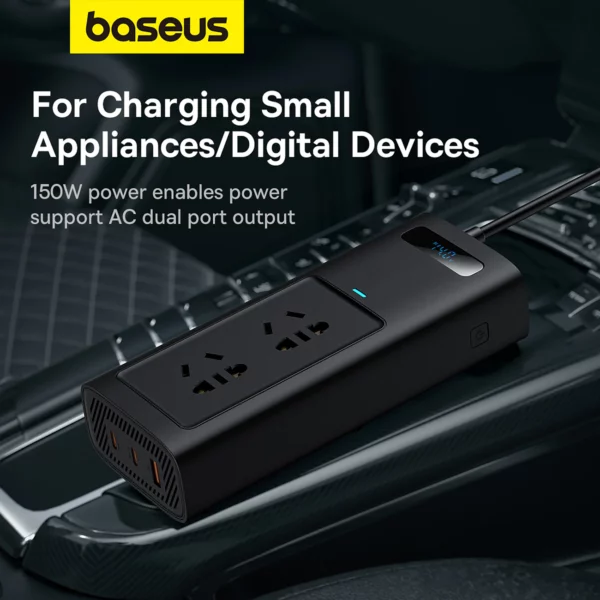 Baseus In-car Inverter 150W (220V CN/EU) in Black CGNB020101 - Image 5