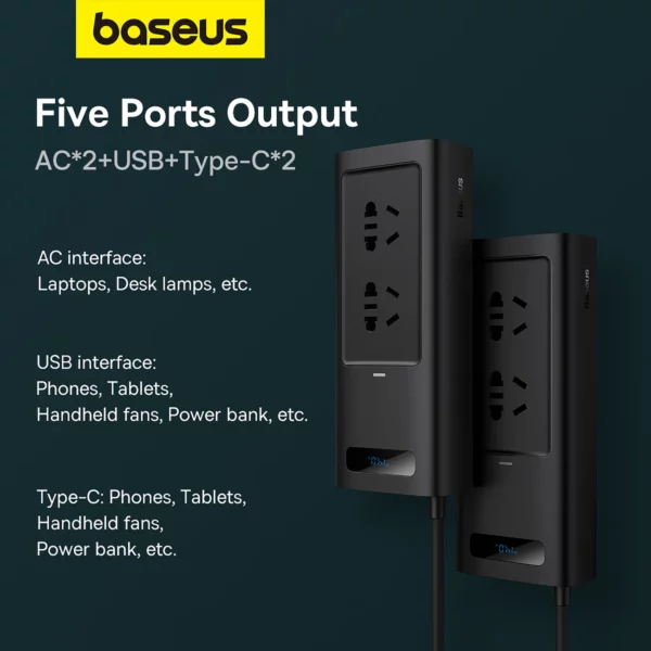 Baseus In-car Inverter 150W (220V CN/EU) in Black CGNB020101 - Image 6