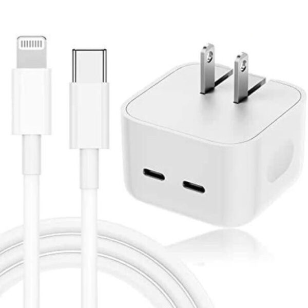 IPHONE 14 Pro 2 Pin (US PIN) 50W USB-C+C POWER Adapter With USB-C TO LIGHTINING CABLE