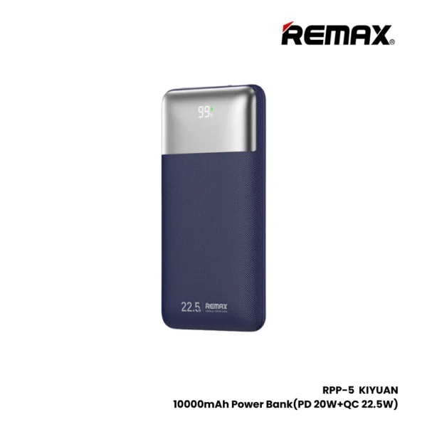 REMAX Kiyuan Series 20W+22.5W PD+QC Fast Charging Power Bank 10000mAh RPP-5 Dark Blue