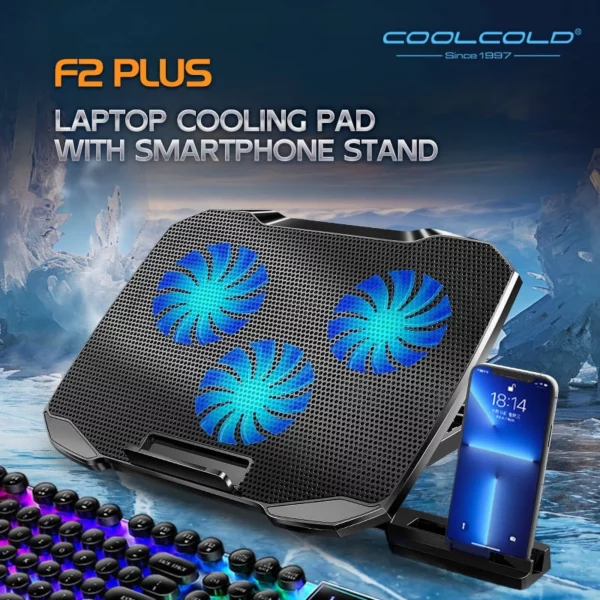 F2 PLUS COOLCOLD GAMING COOLER 3 BIG FANS COOLING PAD FOR 10-15.6 - Image 5