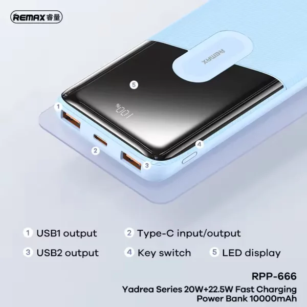 REMAX RPP-666 PD20W+QC22.5W FAST CHARGING POWER BANK 10000MAH BLACK - Image 2