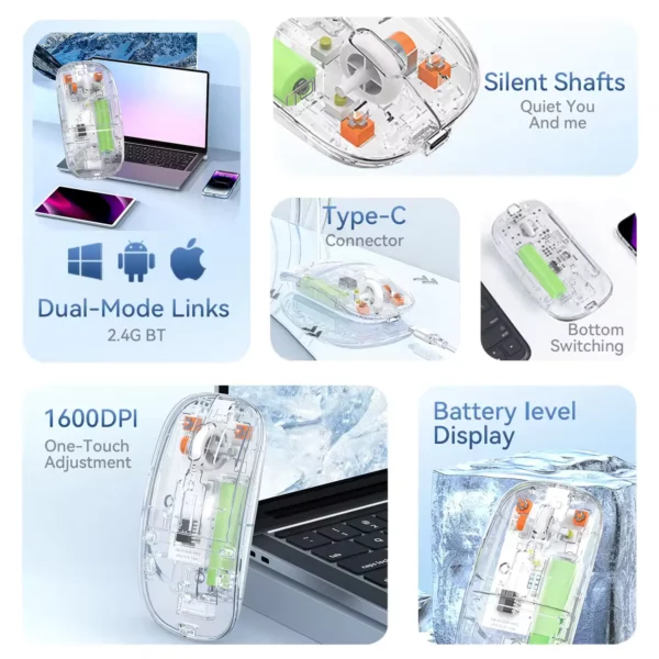 TRANSPARENT WIRELESS+BLUETOOTH DUAL-MODE RECHARGEABLE MOUSE - Image 5