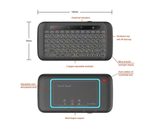 H20 UNIVERSAL MINI BACKLIGHT TOUCHPAD WIRELESS KEYBOARD AIR MOUSE CONTROLLER - Image 2