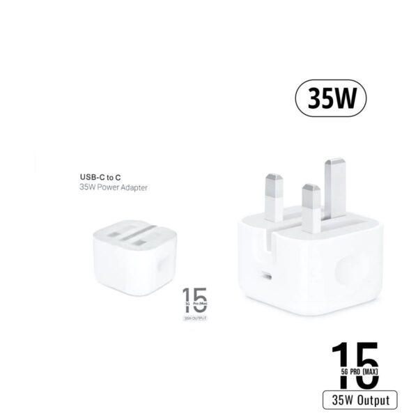 IPHONE 15 PRO MAX 3 PIN (UK PIN) 35W USB-C POWER ADAPTER WITH USB-C TO C CABLE - Image 3